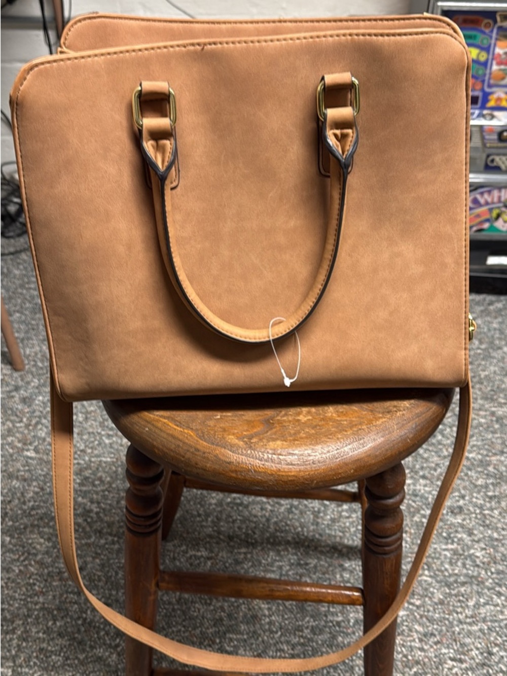 Patchwork Tan & Brown Leather Tote Bag with Gold Lock EUC - Picture 3 of 4
